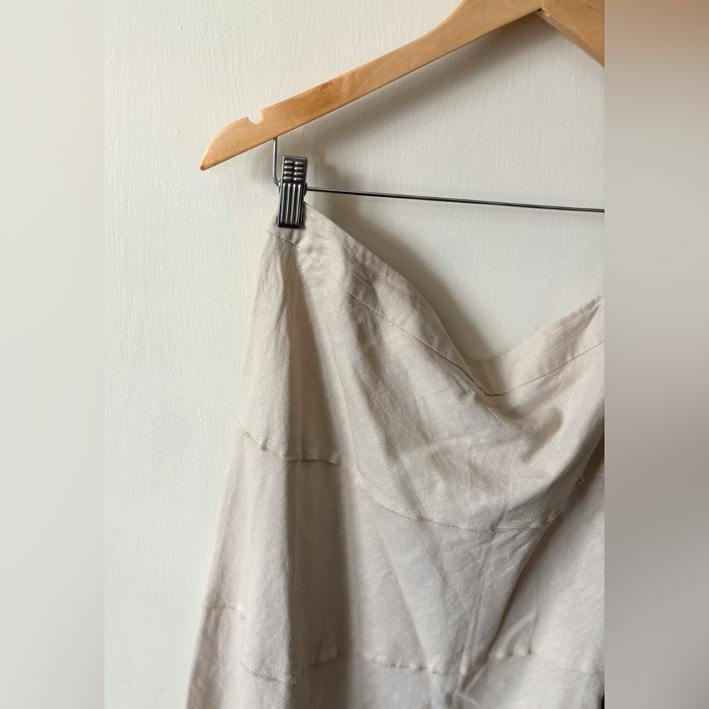 Linen NWOT Neutral Tan Khaki ALine Lightweight Pleated Contemporary Maxi Skirt - Picture 2 of 8